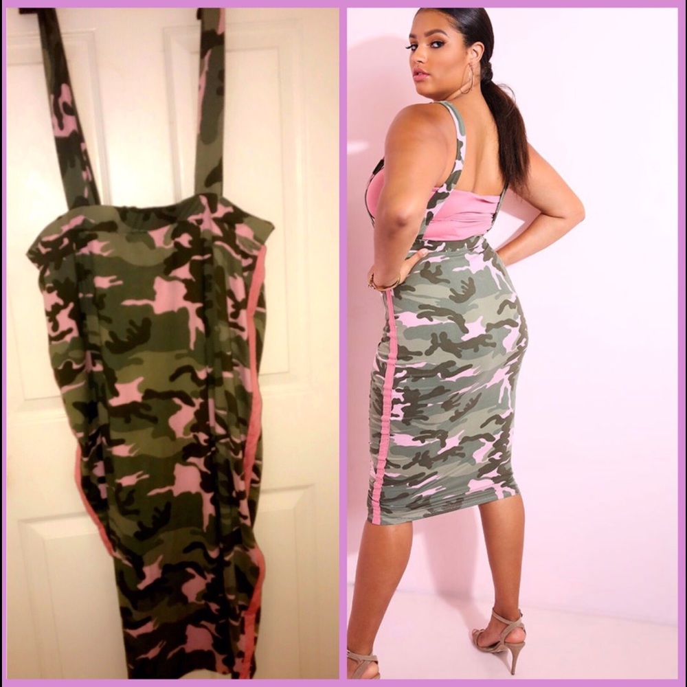 Pink Camouflage Suspender Midi Dress